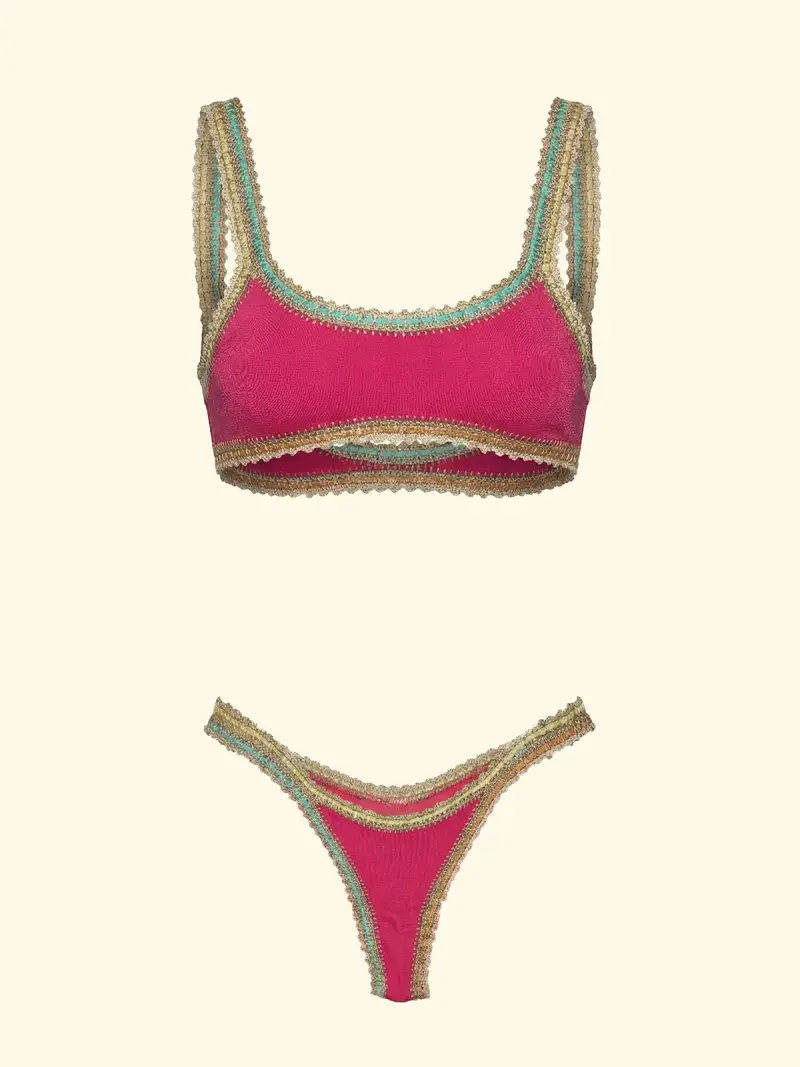 Bikini Donna F**K Top con Slip Brasiliano Fisso Fucsia SW0261-FX miniatura 3