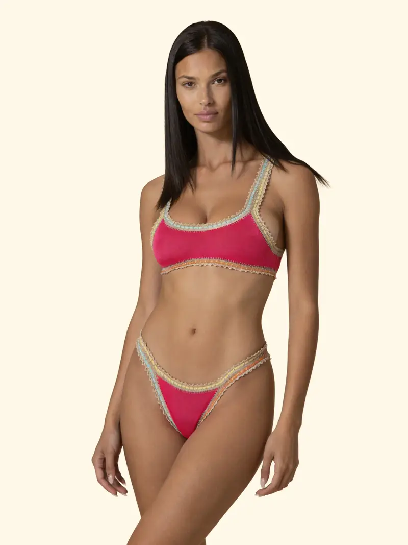 Bikini Donna F**K Top con Slip Brasiliano Fisso Fucsia SW0261-FX