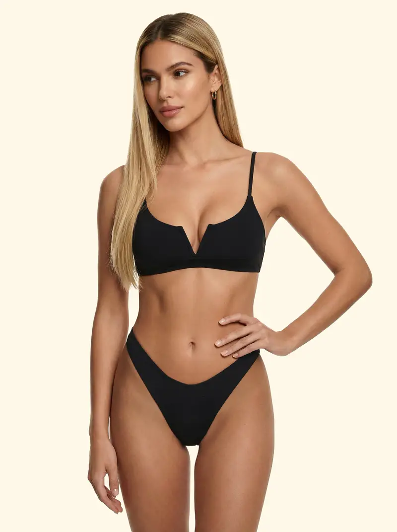 Bikini Donna F**K Top Fisso con ferretto e Slip Americano Fisso Nero S