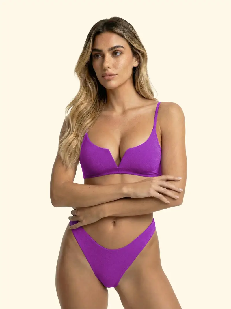 Bikini Donna F**K Top Fisso con ferretto e Slip Americano Fisso Viola
