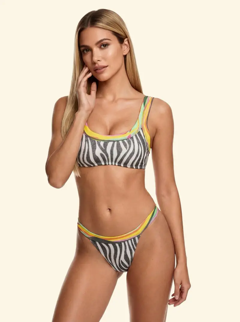 Bikini Donna F**K Top Fisso con Slip Americano Fisso Fantasia SW0171-X