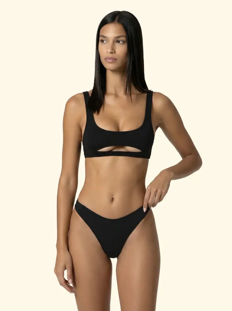 Bikini Donna F**K Top Fisso con Slip Brasiliano Vita Alta Nero SW1806