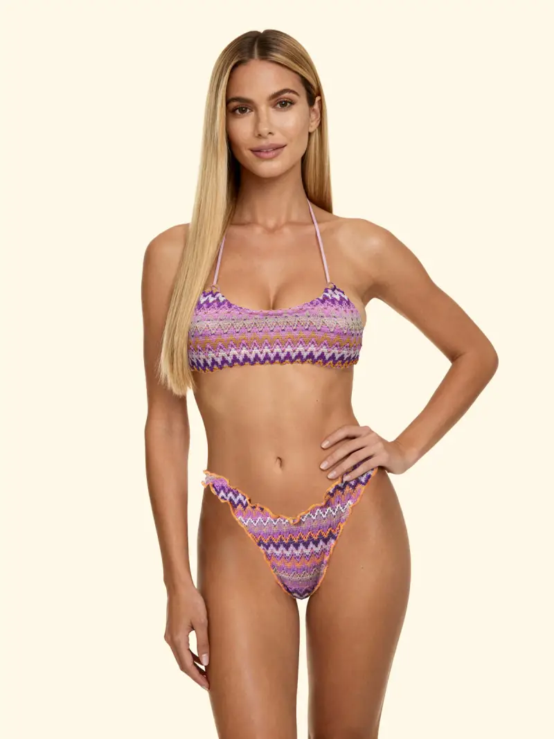Bikini Donna F**K Top Regolabile con Slip Americano Fisso Multicolor S