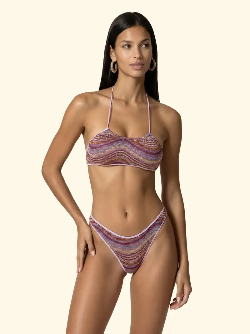 Bikini Donna F**K Top Regolabile con Slip Americano Fisso Multicolor S