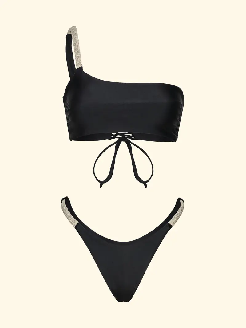 Bikini Donna F**K Top Regolabile con Slip Americano Fisso Nero SW0451 miniatura 3