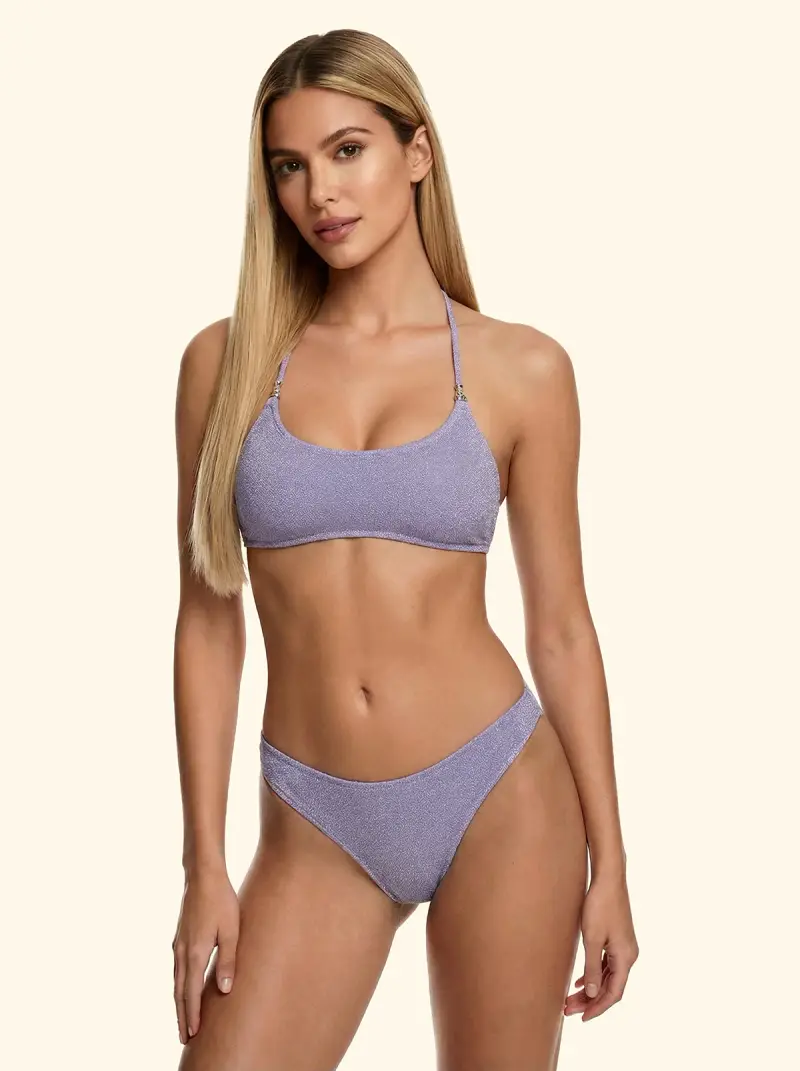 Bikini Donna F**K Top Regolabile con Slip Culotte Fissa Lilla SW1102-L