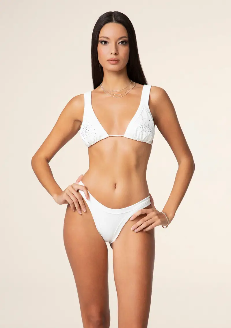 Bikini Donna F**K Triangolo con Slip Americano Fisso Bianco 100-WH