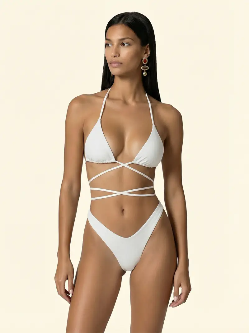 Bikini Donna F**K Triangolo con Slip Americano Fisso Bianco SW1801-WH