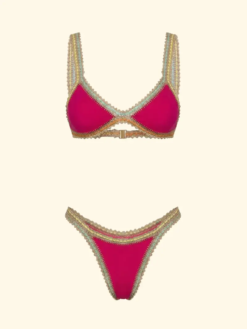 Bikini Donna F**K Triangolo con Slip Americano Fisso Fucsia SW0260-FX miniatura 3