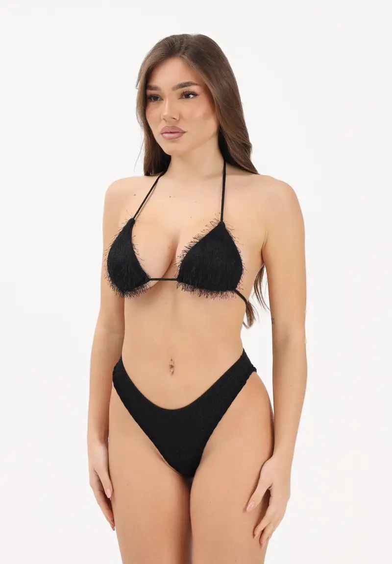 Bikini nero da donna con texture effetto pelo