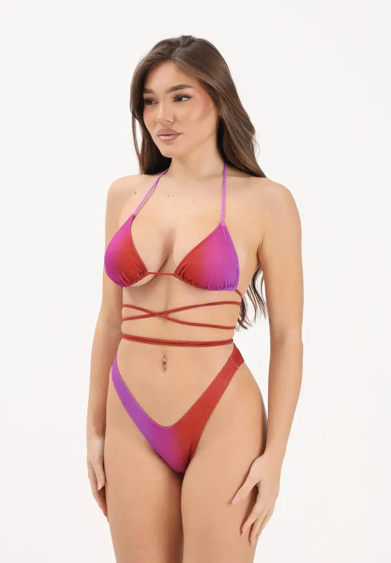 Bikini sfumato viola e rosso da donna