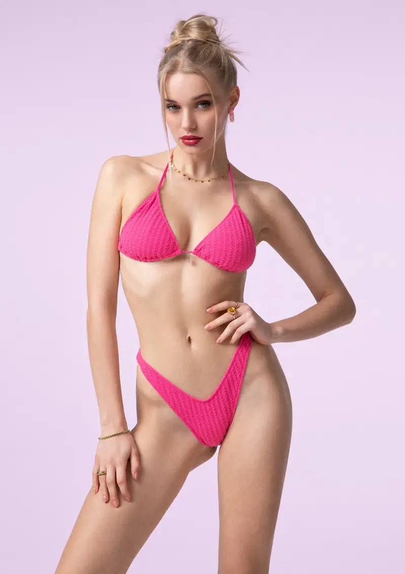 Bikini Donna F**K Triangolo con Slip Americano Fisso Fucsia SWC010-FX