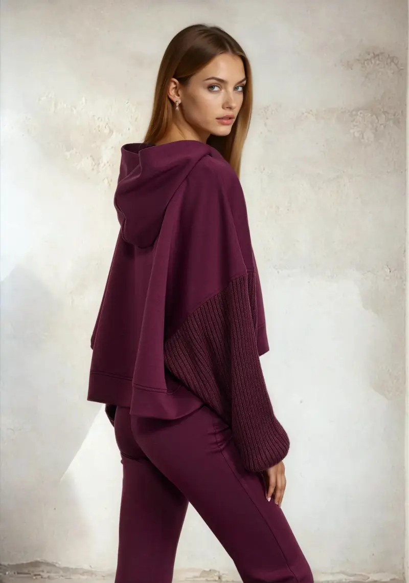 Felpa con Cappuccio Donna F**K Bordeaux W0302-BD miniatura 3