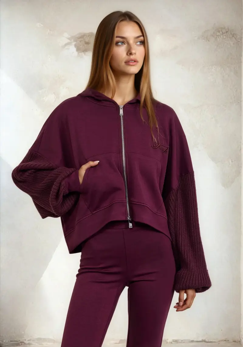 Felpa con Cappuccio Donna F**K Bordeaux W0302-BD miniatura 4