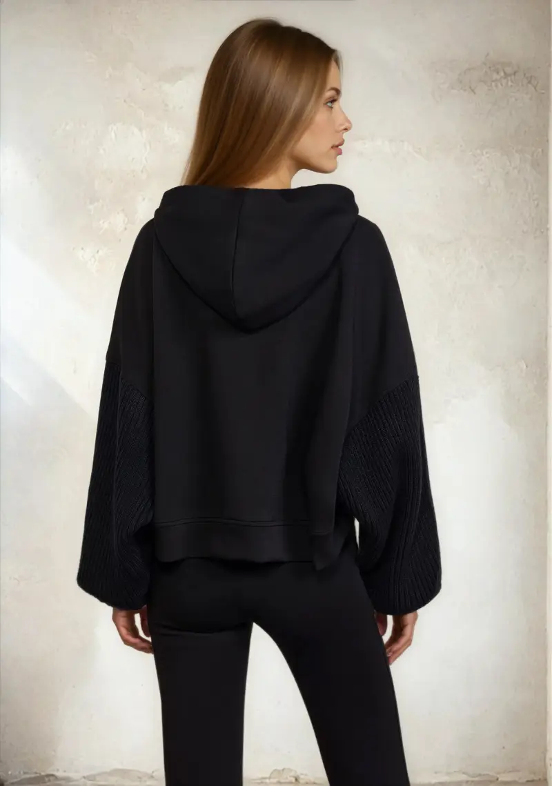 Felpa con Cappuccio Donna F**K Nera W0302-BK miniatura 2