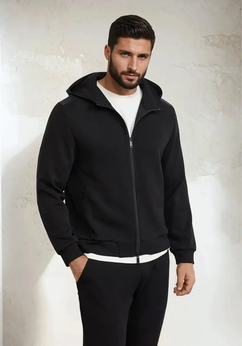 Felpa con Cappuccio Full Zip Uomo F**K Nera M3100-BK miniatura 2