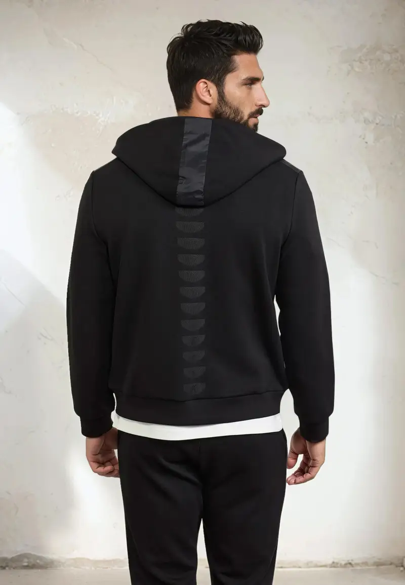 Felpa con Cappuccio Full Zip Uomo F**K Nera M3100-BK miniatura 3