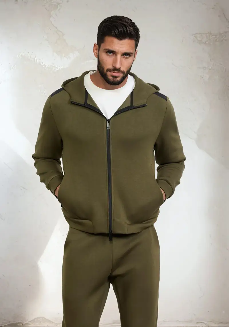 Felpa con Cappuccio Full Zip Uomo F**K Verde Militare M3100-MG
