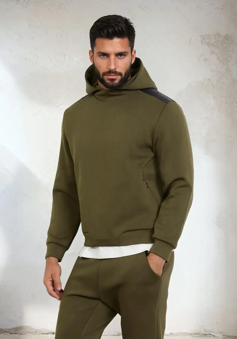 Felpa con Cappuccio Uomo F**K Verde Militare M3101-MG miniatura 2