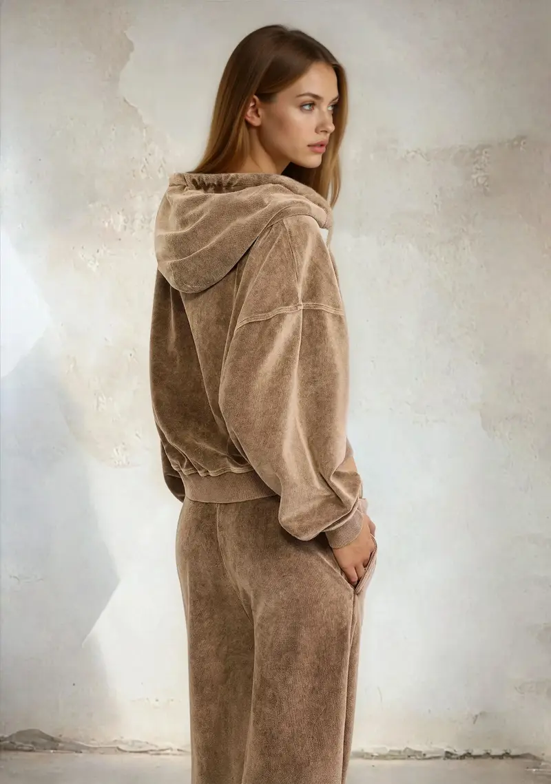 Felpa Crop con Cappuccio Donna F**K Light Brown W0400-LB miniatura 2