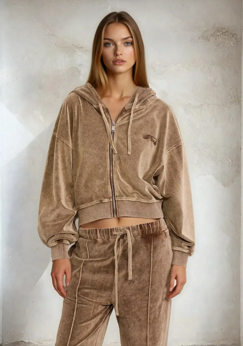 Felpa Crop con Cappuccio Donna F**K Light Brown W0400-LB