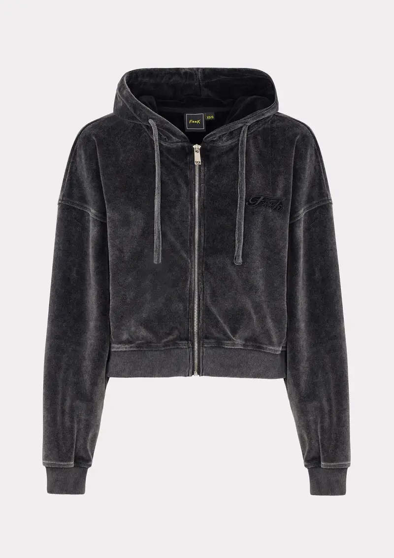 Felpa Crop con Cappuccio Donna F**K Nera W0400-BK miniatura 4