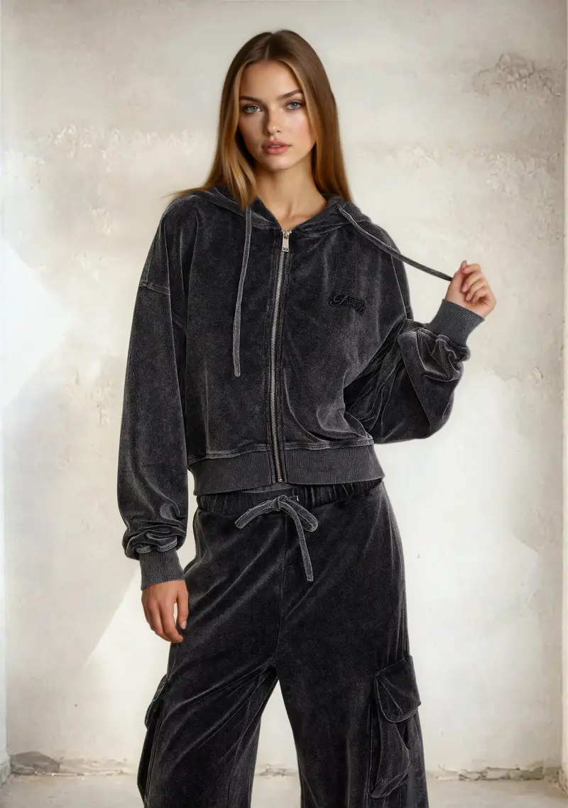 Felpa Crop con Cappuccio Donna F**K Nera W0400-BK