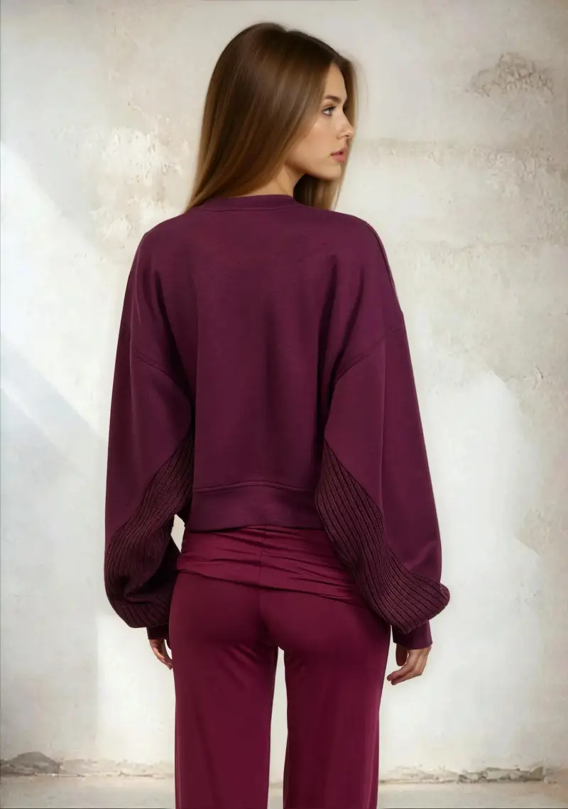 Felpa Crop Donna F**K Bordeaux W0305-BD miniatura 3