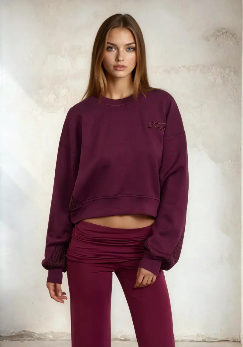 Felpa Crop Donna F**K Bordeaux W0305-BD