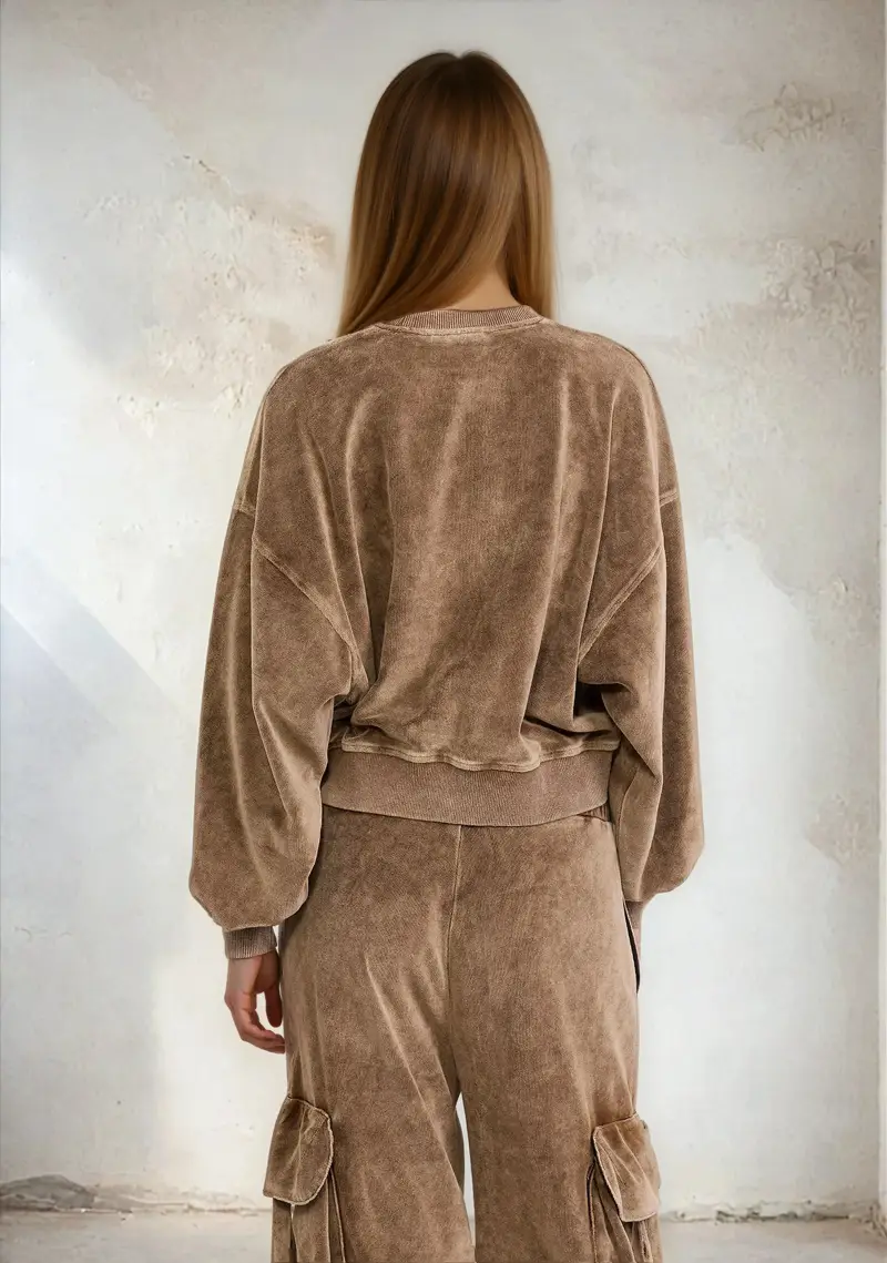 Felpa crop Donna F**K Light brown W0406-LB miniatura 4