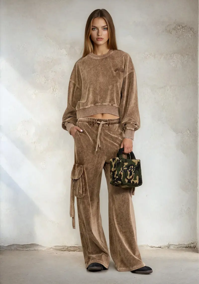 Felpa crop Donna F**K Light brown W0406-LB miniatura 5