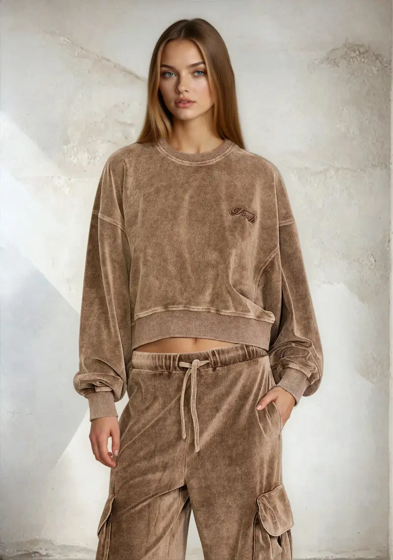 Felpa crop Donna F**K Light brown W0406-LB