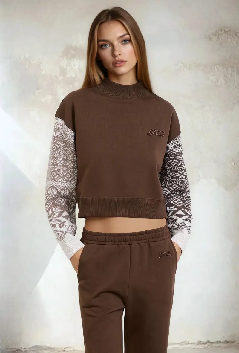 Felpa Crop Donna F**K Marrone W0202-BN