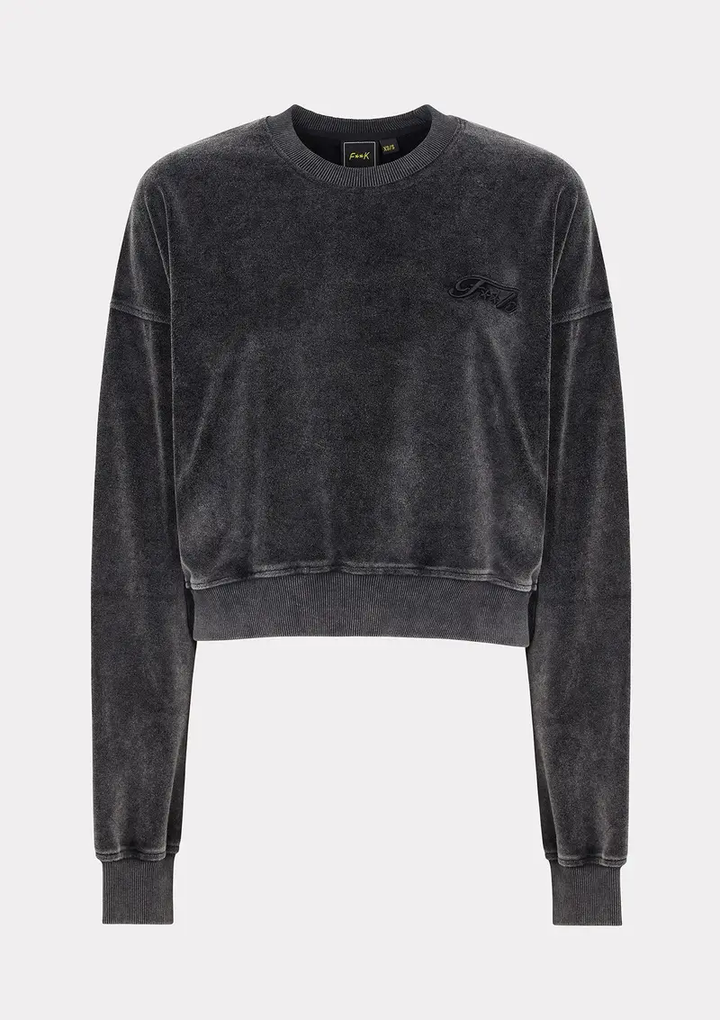 Felpa crop Donna F**K Nera W0406-BK miniatura 4