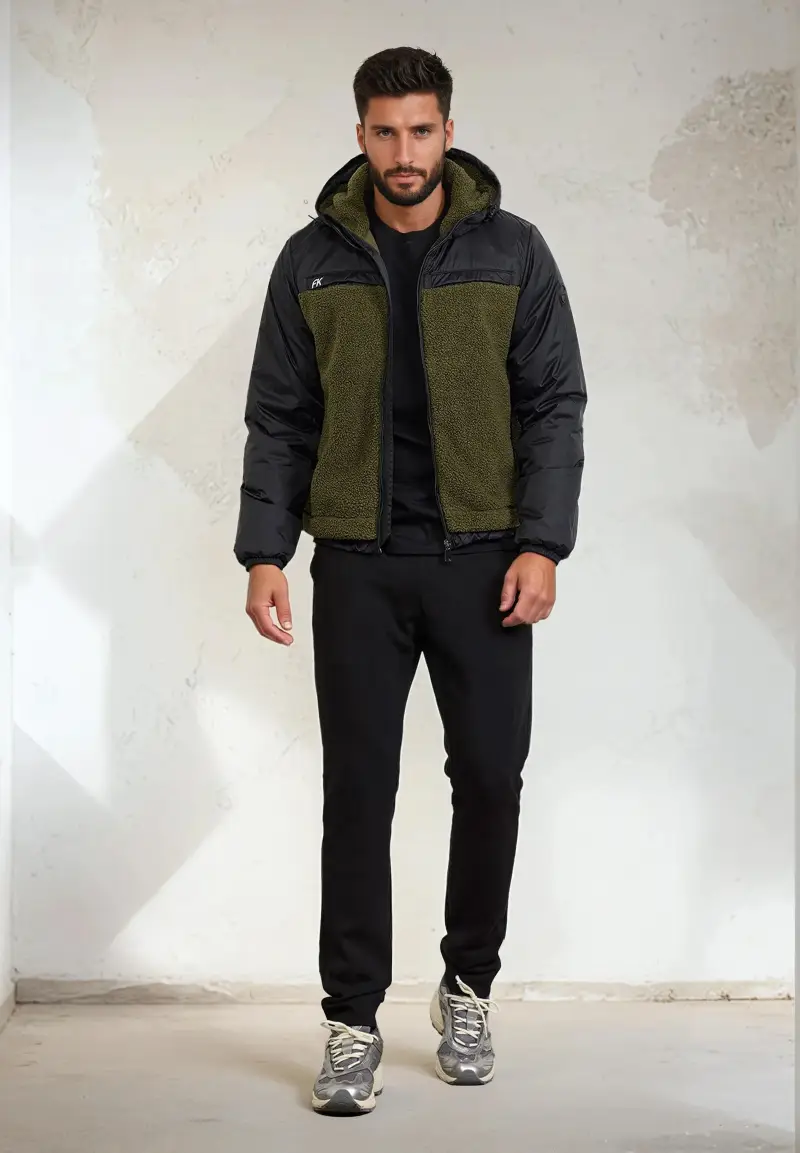 Giubbotto Imbottito con Cappuccio Uomo F**K Verde Militare M3200-MG