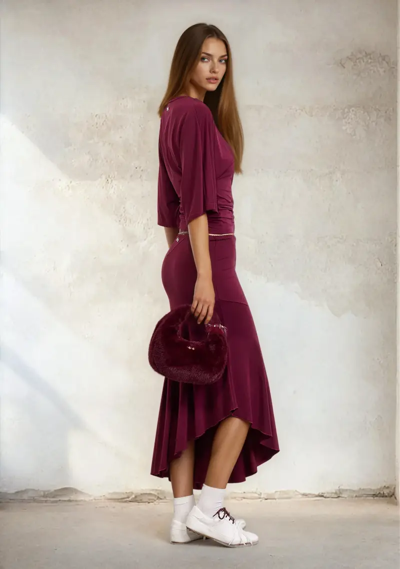 Gonna midi Donna F**K Bordeaux W0610-BD miniatura 4