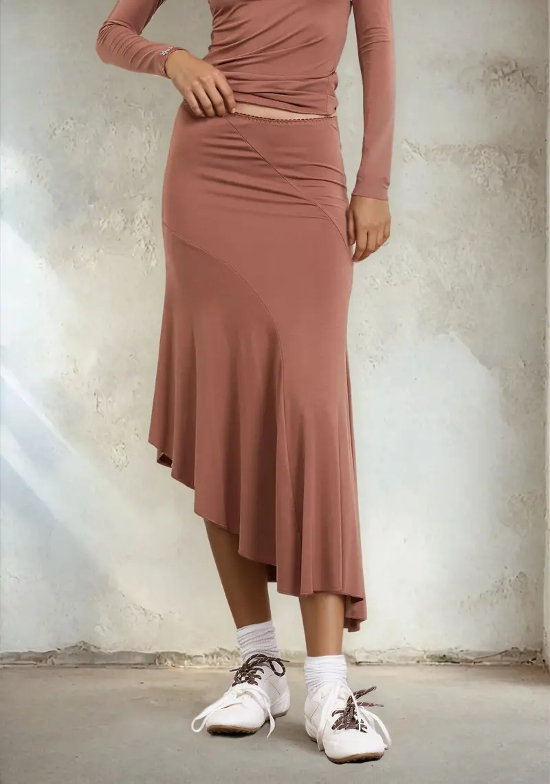 Gonna Midi Donna F**K Light Brown W0610-LB miniatura 2