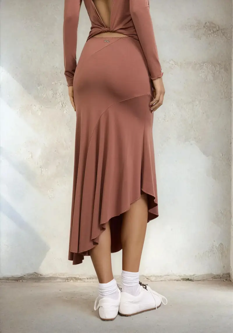 Gonna Midi Donna F**K Light Brown W0610-LB miniatura 3