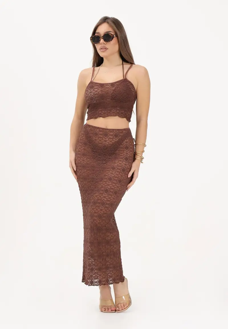 Gonna midi marrone da donna miniatura 2