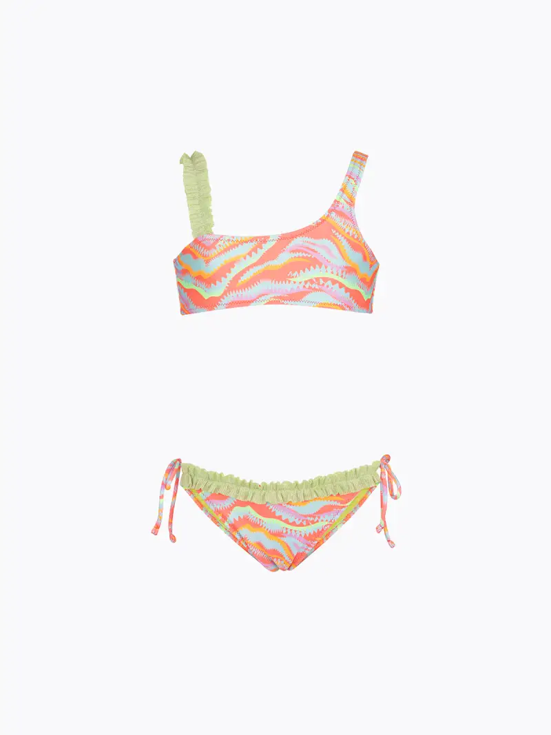 Bikini Bambina F**K Top Monospalla con Slip Regolabile Fantasia SG0322