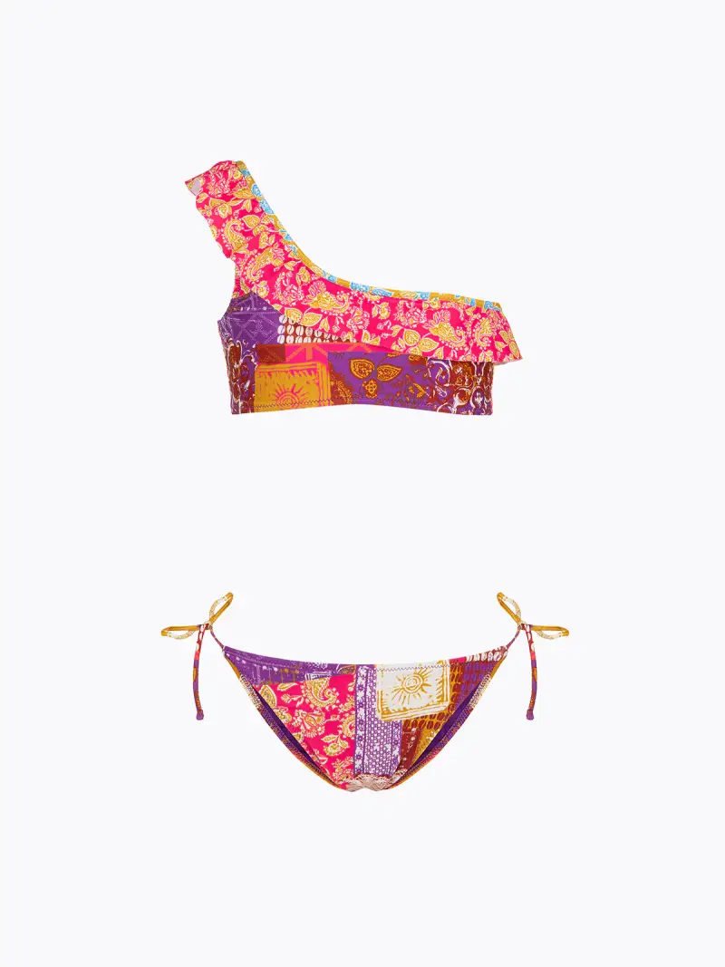 Bikini Bambina F**K Top Monospalla con Slip Regolabile Fantasia SG0401