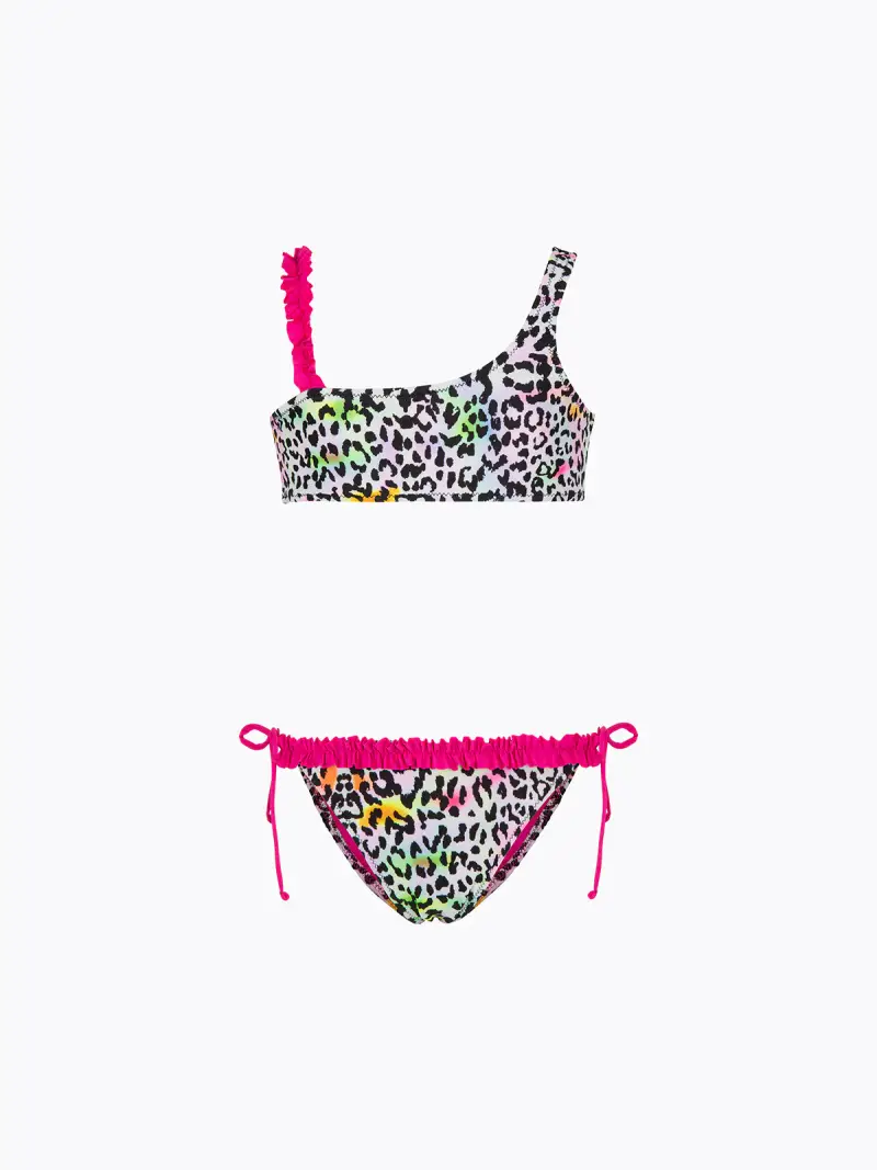 Bikini Bambina F**K Top Monospalla con Slip Regolabile Fantasia SG0712