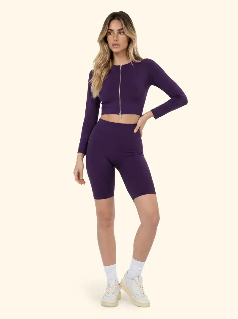 T-Shirt Crop con zip Seamless F**K Purple 05SM01-PR