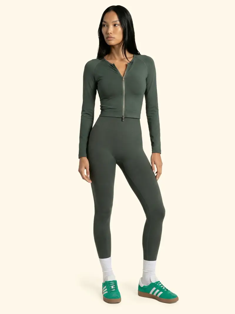 T-Shirt Crop con zip Seamless F**K Verde Militare 05SM01-GN