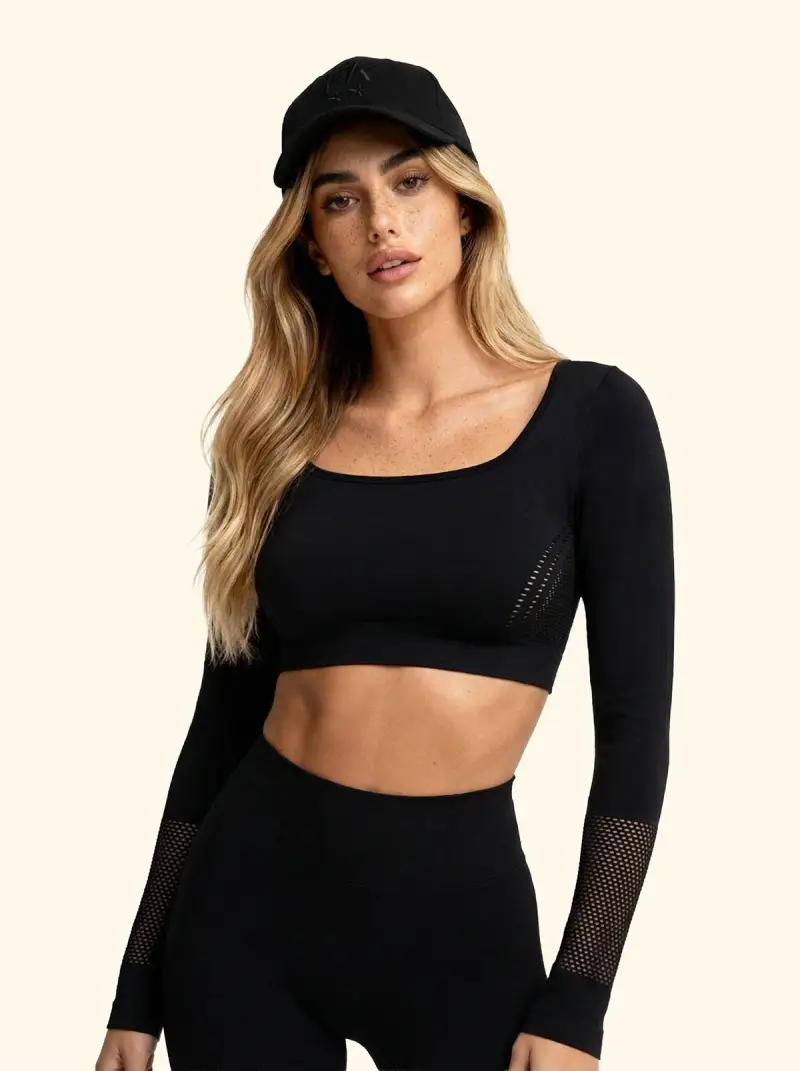 T-Shirt Crop Seamless F**K Neri 05SM05-BK