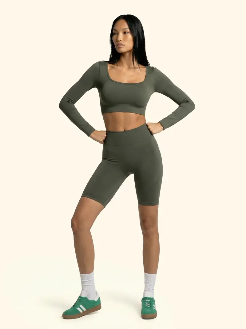 T-Shirt Crop Seamless F**K Verde Militare 05SM02-GN