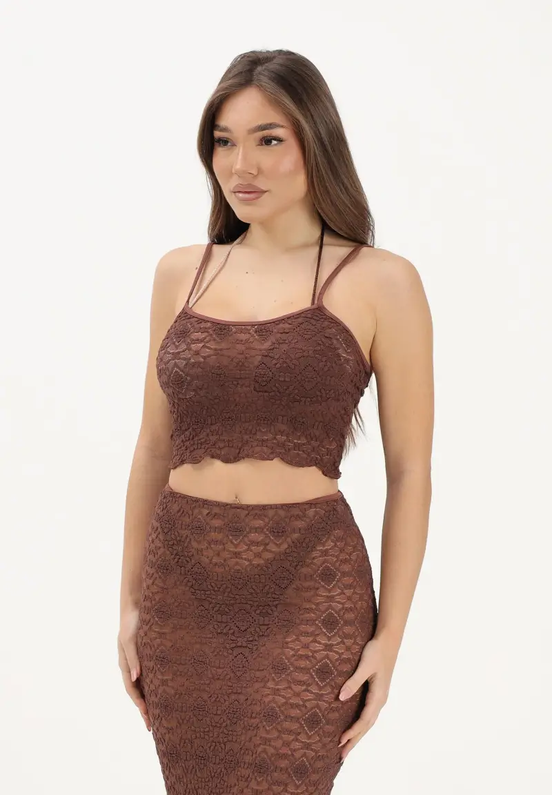 Top marrone da donna realizzato in pizzo lavorato