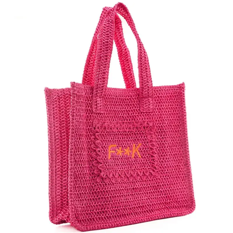tote summer bag da donna in tessuto intrecciato con logo ricamato sul davanti fuxia miniatura 2