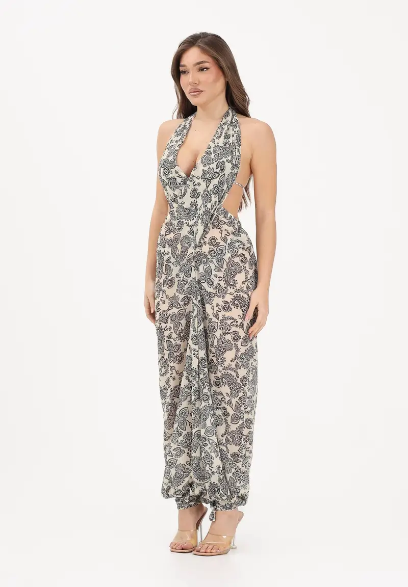 Tuta lunga panna da donna con raffinata fantasia floreale