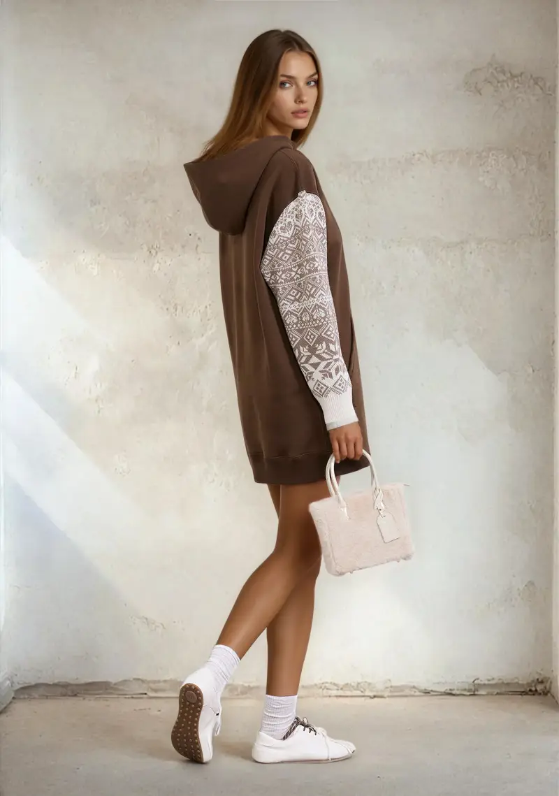 Vestito Corto Donna F**K Marrone W0207-BN miniatura 3